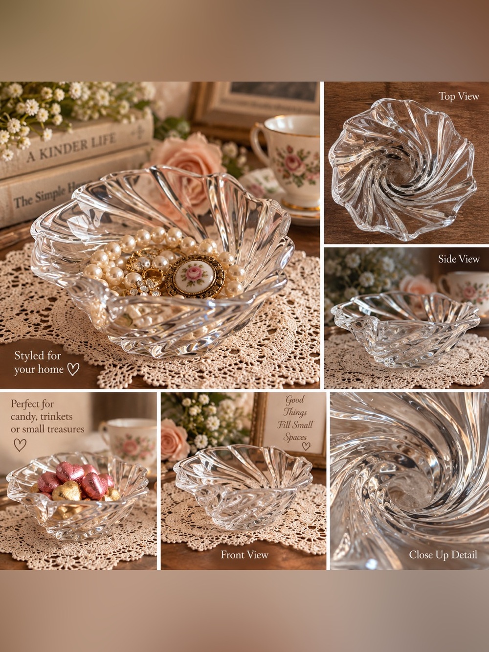 Clear Swirl Glass Decorative Bowl - Elegant Clear Finish